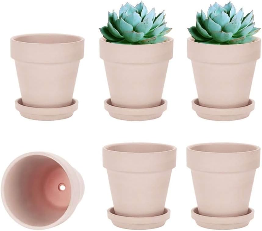 vensovo 4 Inch Terracotta Plant Pots with Saucer - 6 Pack Clay Flower Pots with Drainage, Great for Plants, Crafts, Wedding Favor