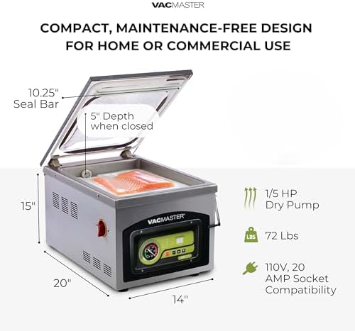 VacMaster VP210 Chamber Vacuum Sealer – Maintenance-Free Commercial Vacuum Sealer Machine for Food, 10.25” Seal Bar for 10” x 13” Bags