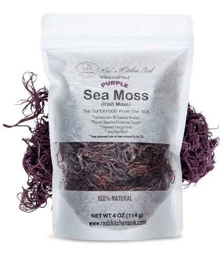 Raw Wildcrafted Purple Sea Moss 4oz, St. Lucia Seamoss, Natural Ocean Harvested Whole Purple Moss