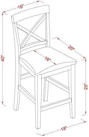 East West Furniture PBS-OAK-W Pub Counter-Height Bar Stool - Pub Height Kitchen Chairs, Set of 2, Oak