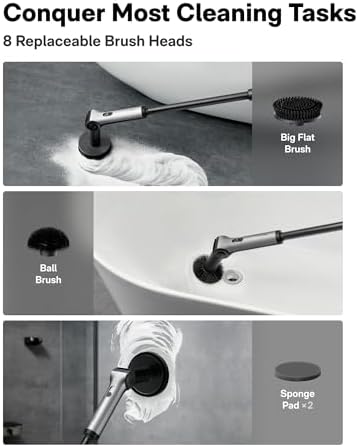 HOTO Flexi™ Cordless Electric Spin Scrubber, for Bathtub, Bathroom, Tile | Adjustable Angle, Extendable Handle, Smart Display, IPX7 Waterproof