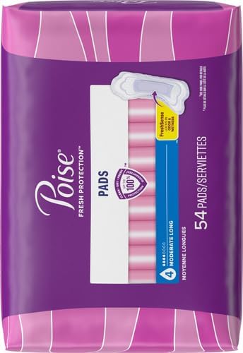 Poise Incontinence Pads, Moderate Absorbency, Long, 54 Count