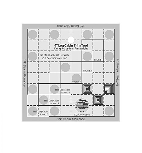 Creative Grids 4in Log Cabin Trim Tool Quilt Ruler – CGRJAWMN4 – Made in USA, 4-1/2in x 4-1/2in, Non-Slip Grip Acrylic Quilting, Sewing, Crafting