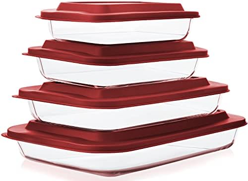 M MCIRCO 8 Piece Deep Glass Baking Dish with Lids, BPA free,Gray