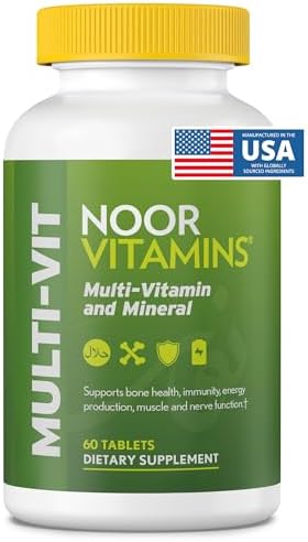 Noor Vitamins Halal Vitamins, Daily Multivitamin, Halal Vitamin for Women and Men, 30 Vitamins & Minerals, A, B12, C, Iron