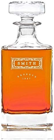 Swanky Badger Personalized Whiskey Decanter, Custom Whisky Decanter, 28 oz, 850ml, 8.5” x 3.5” x 3.5” (Modern)
