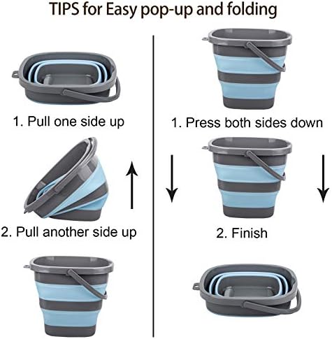 2 Pack Collapsible Plastic Bucket with 2.6 Gallon (10L) Each, Foldable Rectangular Tub for House Cleaning