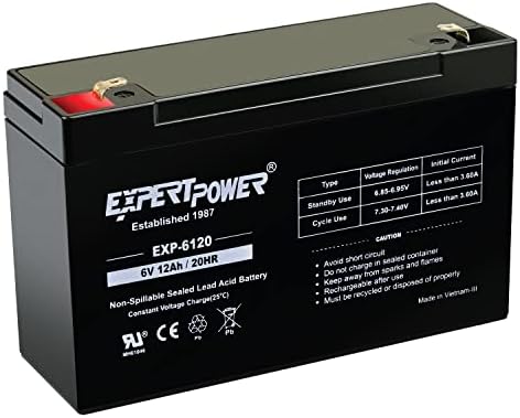 ExpertPower EXP6120 6V 12Ah - SLA AGM 6V Battery for Emergency Light, Deer Feeder, Solar Storage, Electric Scooters, 6 Volt Battery Rechargeable