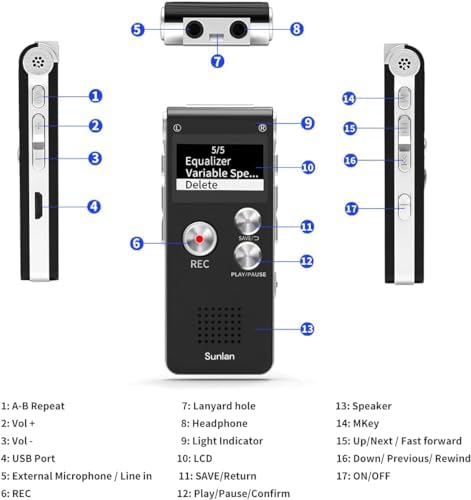 Digital Voice Recorder 16GB Voice Recorder with Playback for Lectures - USB Rechargeable Dictaphone Upgraded Small Tape Recorder Device