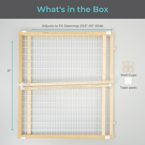 Toddleroo by North States - Extra-Wide Wire Mesh Wooden Baby Gate: Pressure Mounted Baby Gate for Doorways - Adjustable 29.5 to 50 Inches Wide - 31