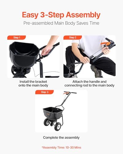 VEVOR Walk Behind Spreader, 60LBS Capacity, Push Spreader with 0-9.8 ft Spreading Width, 8 in All Terrain Pneumatic Tires
