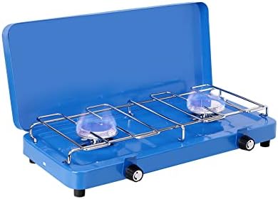 CAMPLUX 2 Burners & 1 Grill Propane Camping Stove, 15, 000 BTU Portable Outdoor Propane Camping Grill Burner with Free Standing Legs