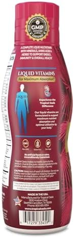 Tropical Oasis Adult Liquid Multivitamin -Liquid Multi-Vitamin and Mineral Supplement with 125 Total Nutrients Including; 85 Vitamins & Minerals, 23 Amino Acids, and 18 Herbs - 16 fl oz, 32 serv
