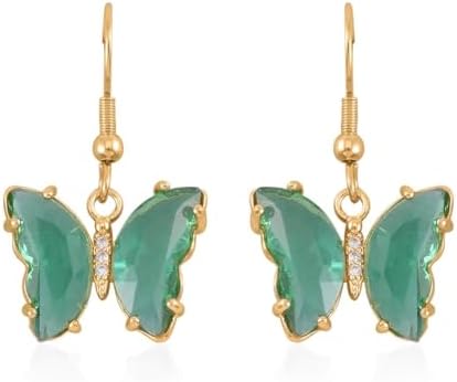 Shop LC Blue Glass Cubic Zirconia CZ Goldtone Butterfly Dangle Drop Earrings for Women Jewelry Ct 0.08 Gifts for Women
