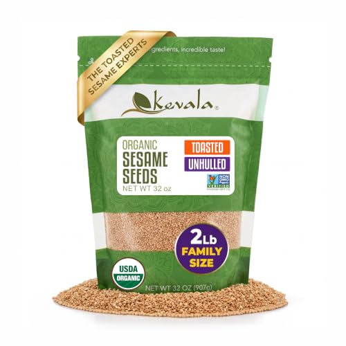 Kevala Organic Toasted Sesame Seeds | Unhulled | 32 oz / 2 lb | Ready to eat, gluten-free, great topping for Asian dishes, baking and everyday cooking