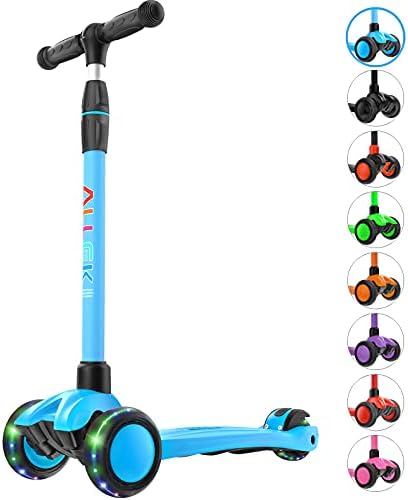 Allek Kick Scooter B03, Lean 'N Glide 3-Wheeled Push Scooter with Extra Wide PU Light-Up Wheels