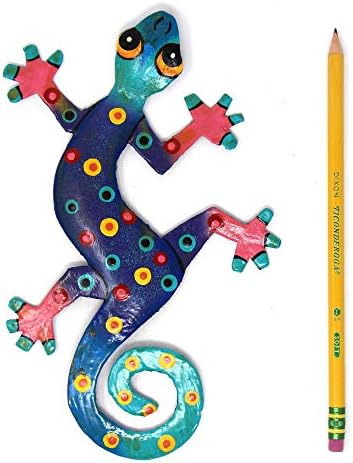 Global Crafts 8" Painted Gecko Recycled Haitian Metal Wall Art Blue Green, Florida