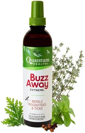 Quantum Health Buzz Away Extreme Mosquito & Tick DEET-Free Repellent, 8 oz | Effective Outdoor Bug Spray, Kid-Friendly, Geraniol, Peppermint, Citronella, Thyme & Clove, Independent Field Tested