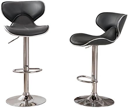 Roundhill Furniture Masaccio Cushioned Leatherette Upholstery Airlift Adjustable Swivel Barstool with Chrome Base, Set of 2, Blue