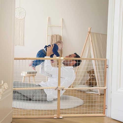 Toddleroo by North States - Extra-Wide Wire Mesh Wooden Baby Gate: Pressure Mounted Baby Gate for Doorways - Adjustable 29.5 to 50 Inches Wide - 31