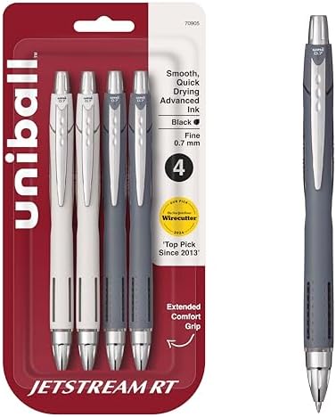 uniball™ Jetstream RT Ballpoint Pens, Black Ink, 0.7mm Fine Point, 3 Count | Retractable, Smooth Writing, Quick-Drying, Smear-Resistant, uni Super Ink™