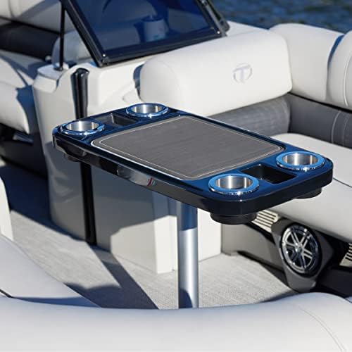 Manufacturers' Select ITC Boat Table Set - 18"x34" Removable Pontoon Boat Table with Center Non-Slip Mat, Pedestal Leg, 4 Drink Holders