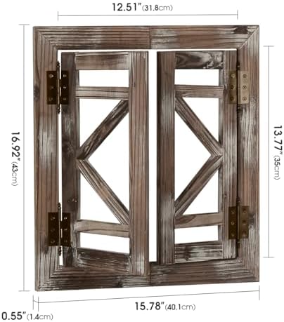 J JACKCUBE DEISGN Rustic Wood Window Frame with Opening-doors, Wall Art Decor Hanging Window Panes, Farmhouse Wall Décor for Living Room, Bathroom
