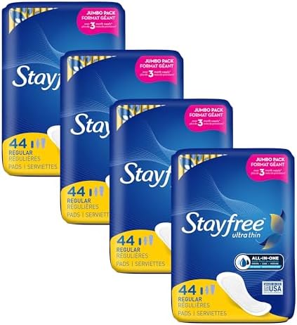 Stayfree Ultra Thin Super Long Pads with Wings For Women, Reliable Protection and Absorbency of Feminine Moisture, Leaks and Periods, 32 count