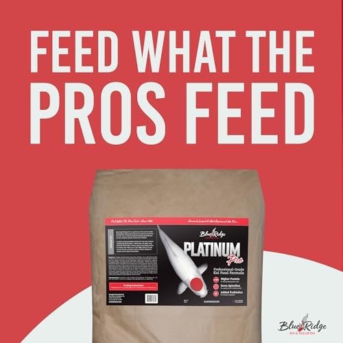 Blue Ridge Koi Platinum Pro 41% Protein Fish Food, 3/16" Pellets, 4.5 lb | Floats, softens fast; Spirulina & Canthaxanthin color support; probiotic-enriched; warm-season formula