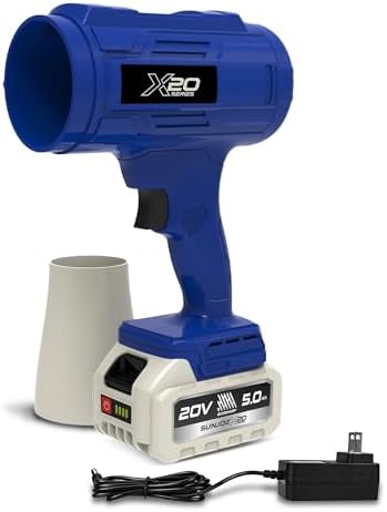 Sun Joe 20V ECOSHARP X20 StormJet Cordless Turbo Blower, 40 CFM Handheld Leaf and Dust Blower with 5.0Ah Battery and Charger, Blue, GO-SRMJET-5A-BLU