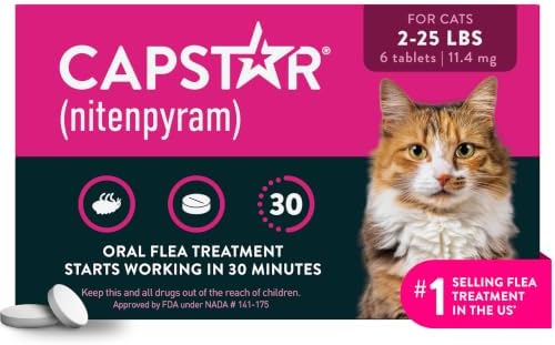 Capstar (nitenpyram) Cat Flea Treatment, Fast-Acting Oral Flea Treatment for Cats 2-25 lbs