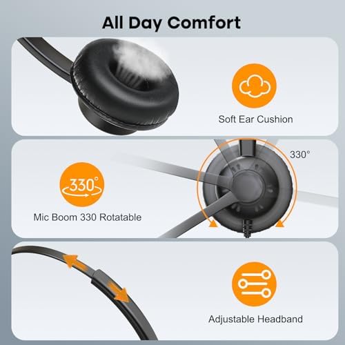 MAIRDI Phone Headset with Microphone Noise Canceling, Telephone Headset for Call Center, Office Headset with RJ9 & 3.5mm Jack for Landline Deskphone Cell Phone PC Laptop, Work for Polycom Avaya