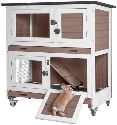 Outdoor Rabbit Hutch Indoor Bunny on Wheels Large Guinea Pig Cage with Run for Any Small Animals,Removable Pull Out Tray