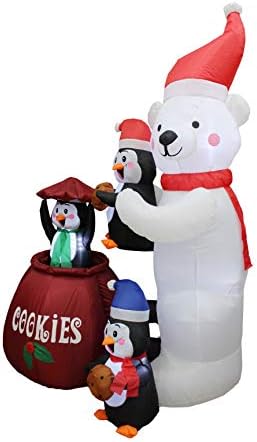 6 Foot Tall Animated Christmas Inflatable Polar Bear and Three Penguins