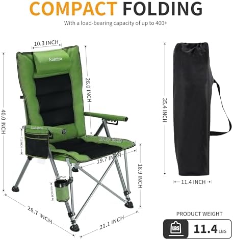 Adjustable Back Folding Camping Chair for Camp, Picnic, Lawn, Fishing | Adjustable Back; Weight Capacity 400 LBS;Hard Arm Portable Chair;Cup Holder;Storage Bag;carrying bag