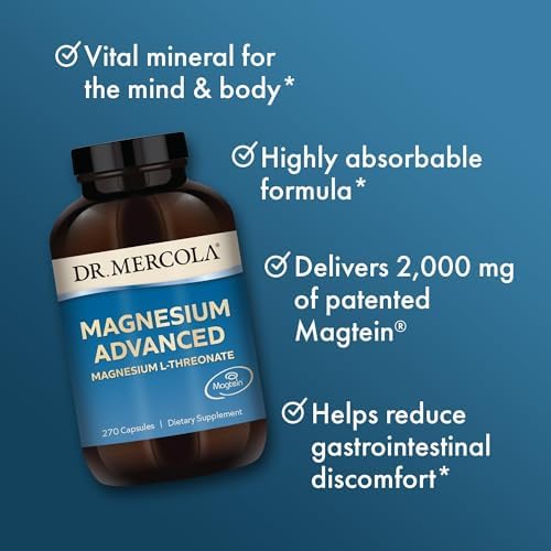 Dr. Mercola Magnesium L-Threonate, Magnesium Advanced Supplement with Magtein, 2000 mg per Serving, High Bioavailability for Cognitive Support, Memory & Brain Health, Non-GMO, Gluten Free, 90 Capsule