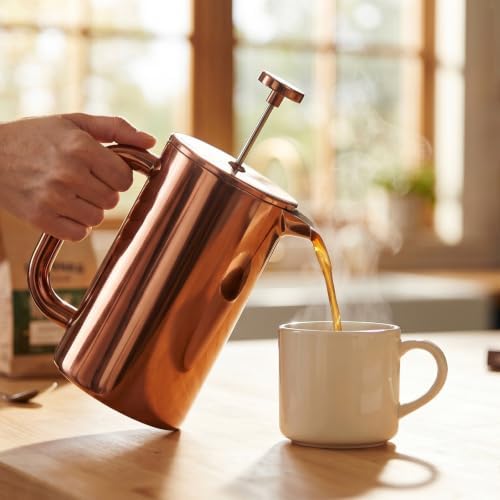 8-Cup Double Wall Insulated Stainless Steel French Coffee Press, 32-Ounce Durable Coffee Tea Maker with Stainless Steel Plunger, Copper