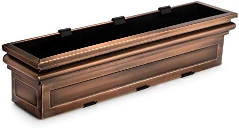 H Potter 36" Copper Finish Window Box Planter with Iron Brackets | Metal Outdoor Flower Box, Flat Back Design, Garden Accent