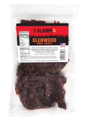 Glenwood Snacks 7 ALARM Spicy Beef Jerky Scorpion Pepper, Ghost Pepper, Carolina Reaper, and Habanero 9oz