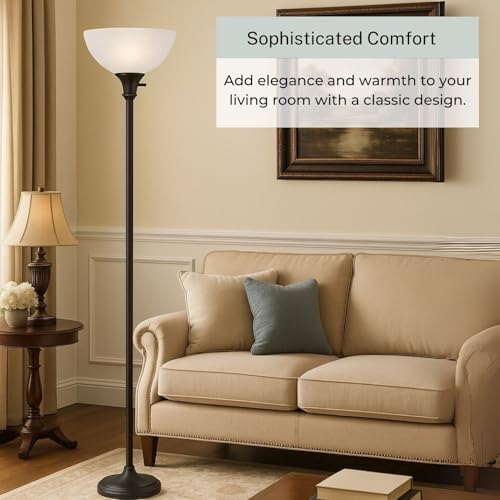 LIGHTACCENTS Bronze Floor Lamp, 72'' Torchiere with Glass Shade, Modern Floor Lamp for Living Room, Bedrooms, Office