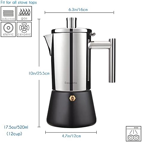 Easyworkz Diego Stovetop Espresso Maker Stainless Steel Italian Coffee Machine Maker 6Cup 10 oz Moka Pot Induction Espresso Pot