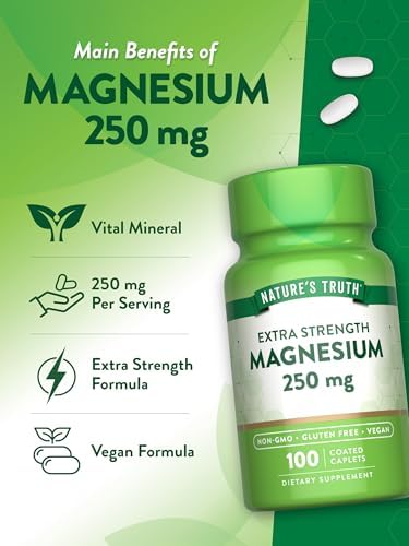 Nature's Truth Magnesium Supplement | 250 mg | 100 Caplets | Vegan, Non-GMO & Gluten Free