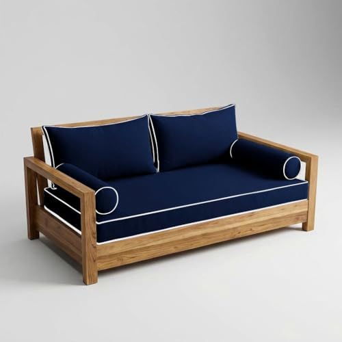 Prolinemax Style 2 - Mattress & Pillow Bolster Cushion for Outdoor Indoor Daybed Porch Swing Bed Contrast Pipe Crib Size AD101 | Covers ONLY |