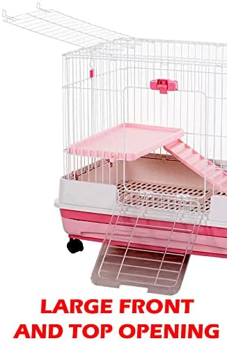Mcage Extra Large Cage for Guinea Pig, Black, 32"L x 21"W x 28"H, Roomy, Easy to Clean, Anti-slip Step Ramp, Safety Lockable Casters, No Tools Needed