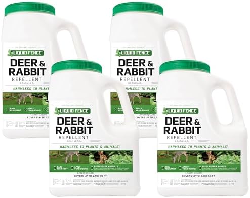 Liquid Fence Deer And Rabbit Repellent Granular 5 Pounds, Harmless To Plants And Animals | Use on Low-Growing Flower Beds, Gardens, Ground Cover & Lawns; Covers up to 2,500 Sq. Ft., Harmless To Plants & Animals