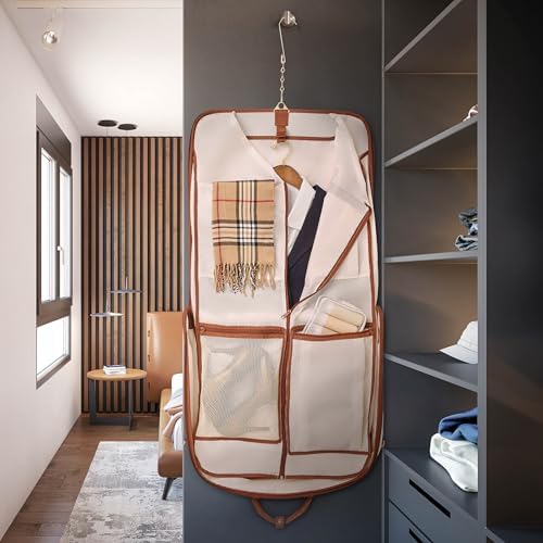 Premium Suit Garment Bag Carry On - Hangs 4 Suits - Travel & Business with Shoulder Strap and Laptop Compartment