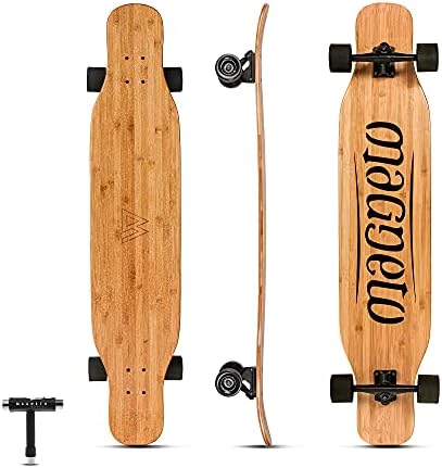 Magneto Dancer Longboard Skateboard - Smooth Carbon Fiber Cruiser Board - Kicktail Longboard Deck for Tricks, Smooth Turns - 46" x 9.5", Bamboo