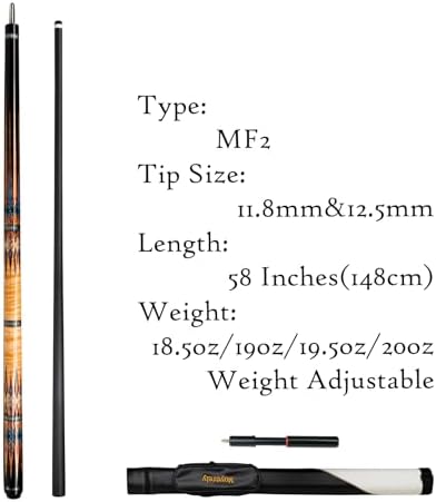 Carbon Fiber Pool Cue,11.8mm/12.5mm Low Deflection Cue Stick,Professional Pool Stick with Case