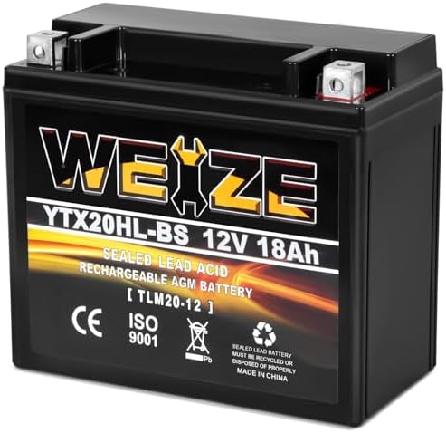 Weize YTX20HL-BS Battery, High Performance - Maintenance Free - Sealed AGM ETX20HL BS Motorcycle Battery