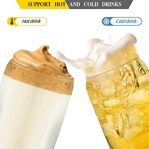 YOUKE OLA 20 Pack Glass Cups with Bamboo Lids and Glass Straw 16oz Beer Can Shaped Drinking Glasses Cups, Glass Tumbler Reusable Cute Cups for Whiskey